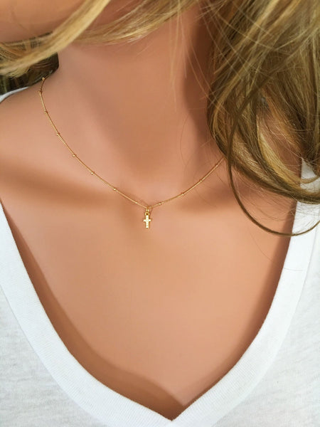 Tiny Satellite Cross Necklace- Silver