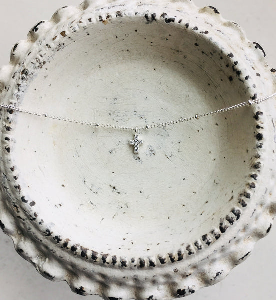Tiny Satellite Cross Necklace- Silver
