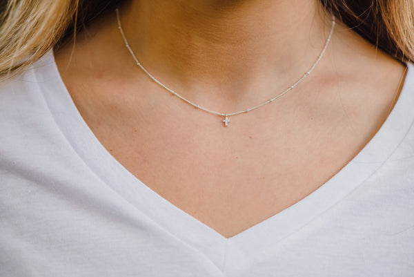 Tiny Satellite Cross Necklace- Silver
