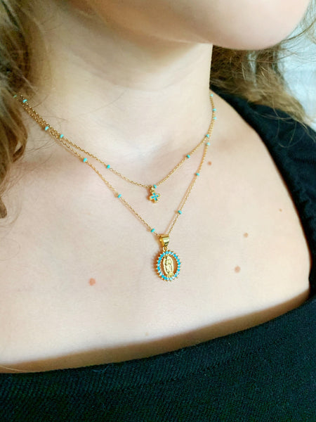 Tiny Turquoise Pave Cross Necklace