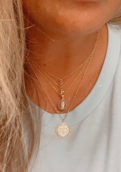 Tiny Turquoise Pave Cross Necklace