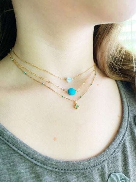 Tiny Turquoise Pave Cross Necklace