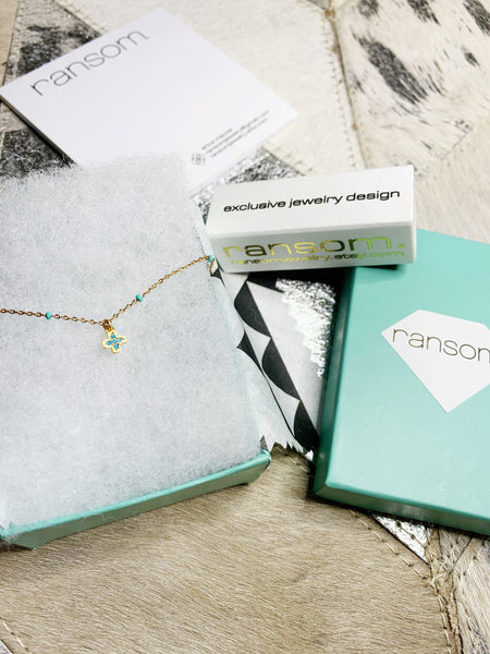 Tiny Turquoise Pave Cross Necklace