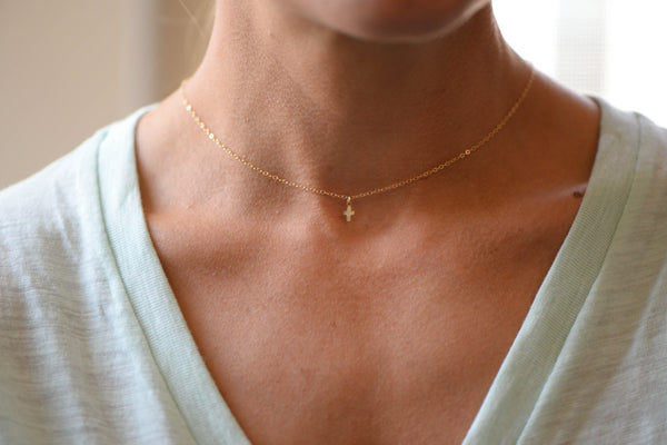 Itsy Bitsy Teeny Weeny Cross Necklace- 14K Gold Filled