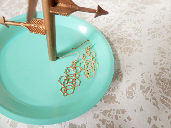 Gold Hexagon Earring