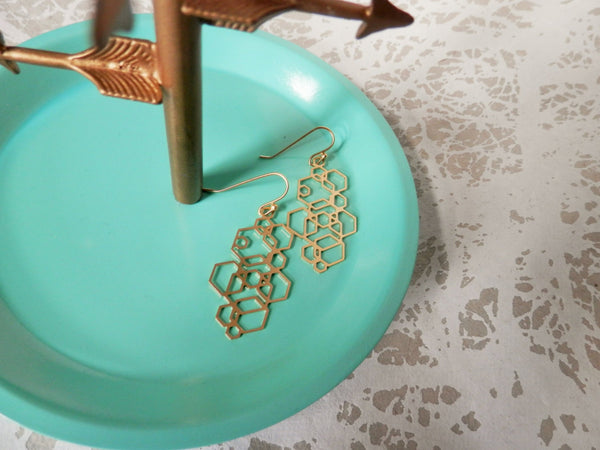 Gold Hexagon Earring