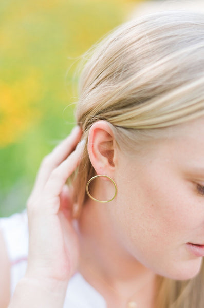 Curved Halo Gold Stud Earrings