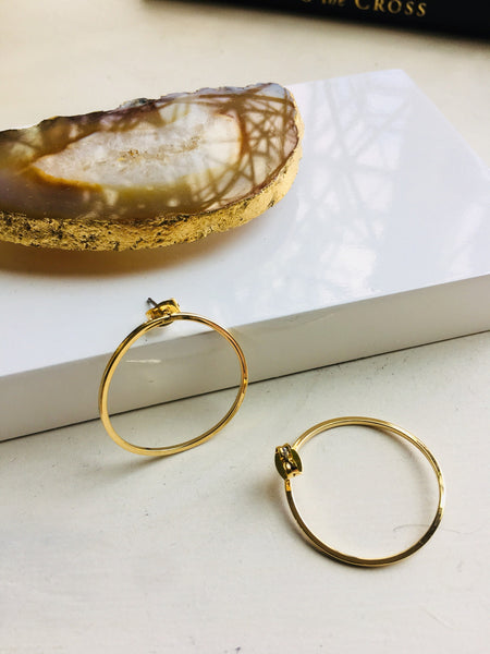 Curved Halo Gold Stud Earrings