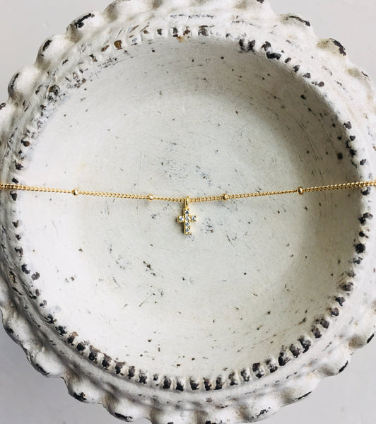 Tiny Satellite Cross Necklace- Silver