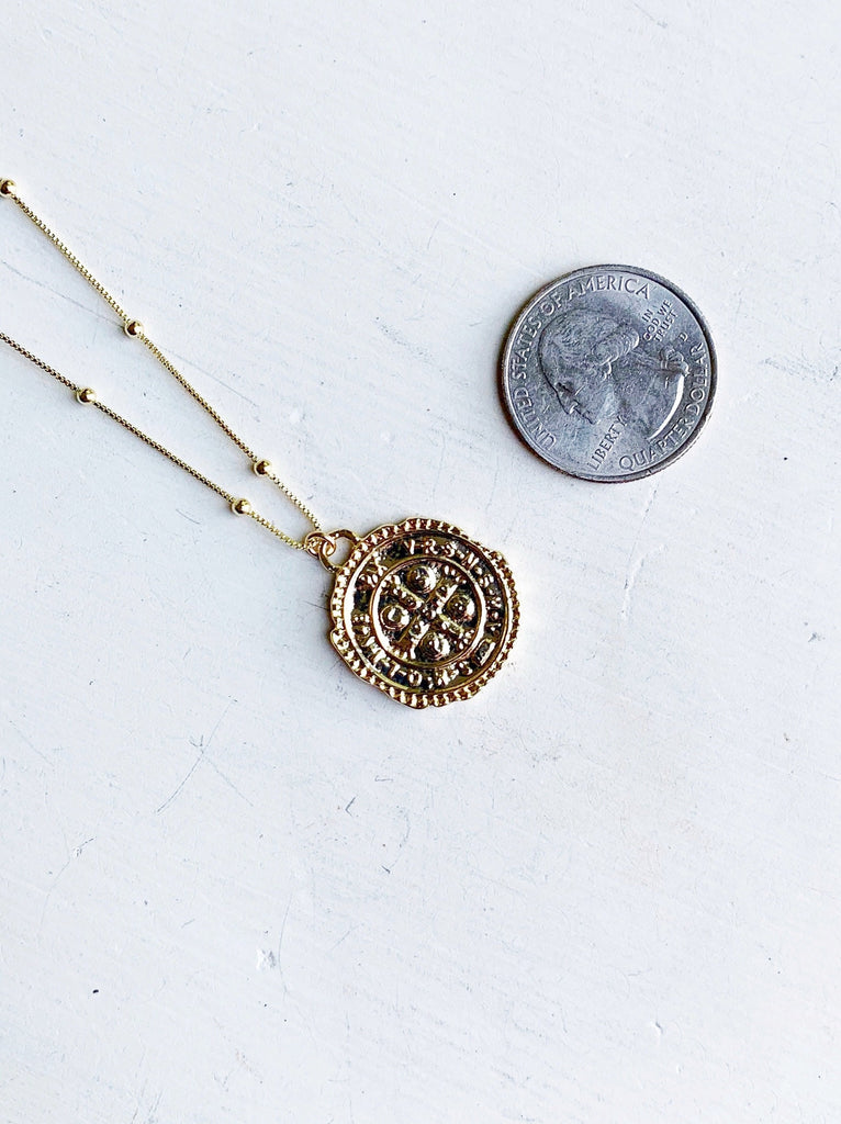 Traveler's Protection Small Gold Coin Necklace (St Christopher Spiro) –  Hunter & Trove