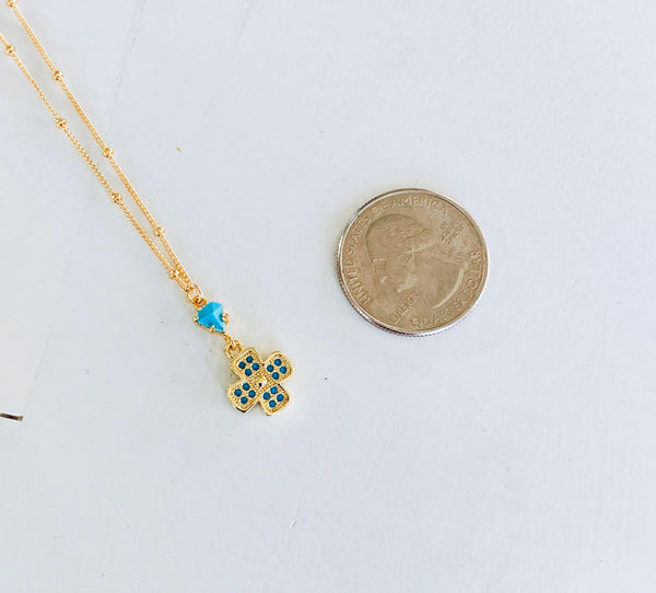 Turquoise Pave Clover Necklace