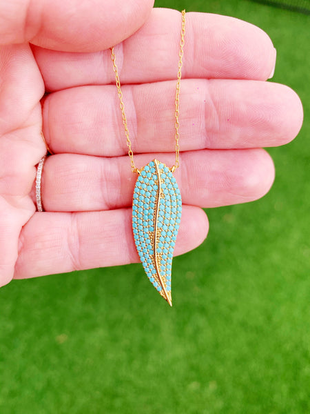 Pave Turquoise Leaf Necklace