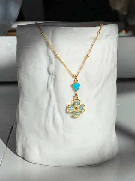 Turquoise Pave Clover Necklace