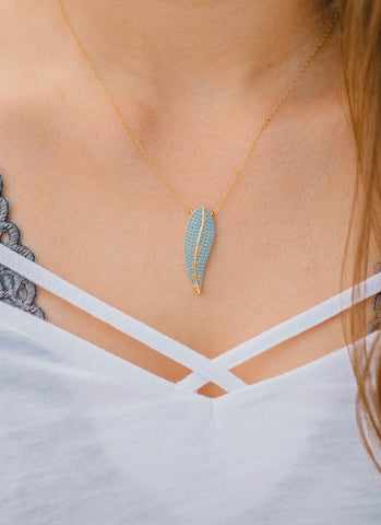 Pave Turquoise Leaf Necklace