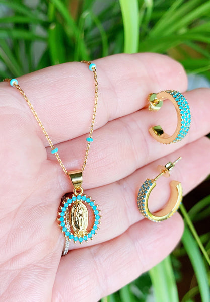 Pave Turquoise Hoops