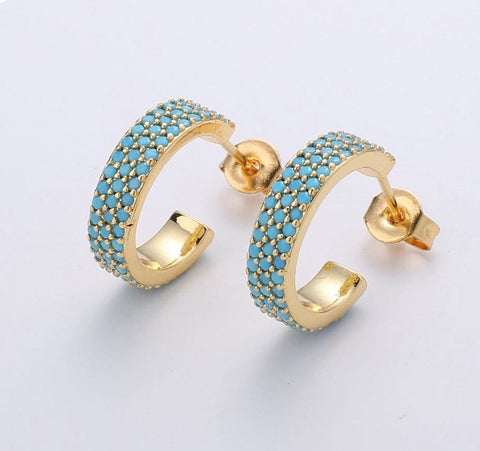 Pave Turquoise Hoops