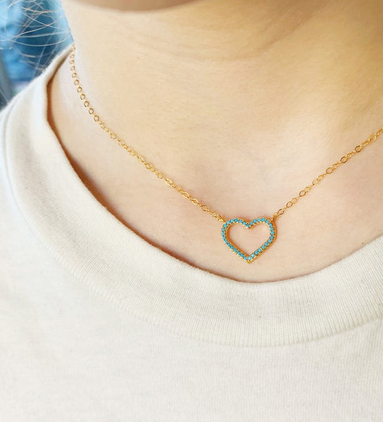 Petite Pave Turquoise Heart Necklace