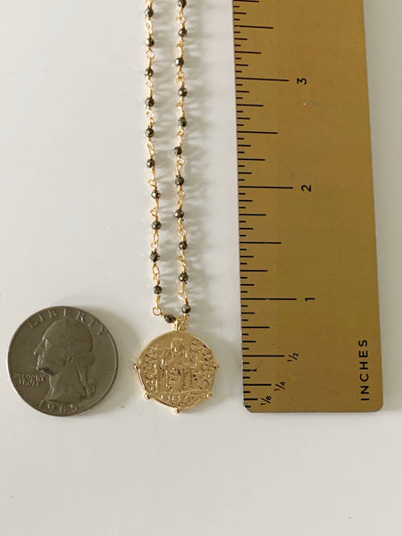 San Benito Rustic Saint Coin Necklace- Pyrite