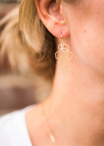 Gold Hexagon Earring